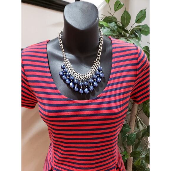 J. Crew Women's Red & Blue Polyester Scoop Neck Short Sleeve Knee Length Dress 4 - Picture 2 of 11